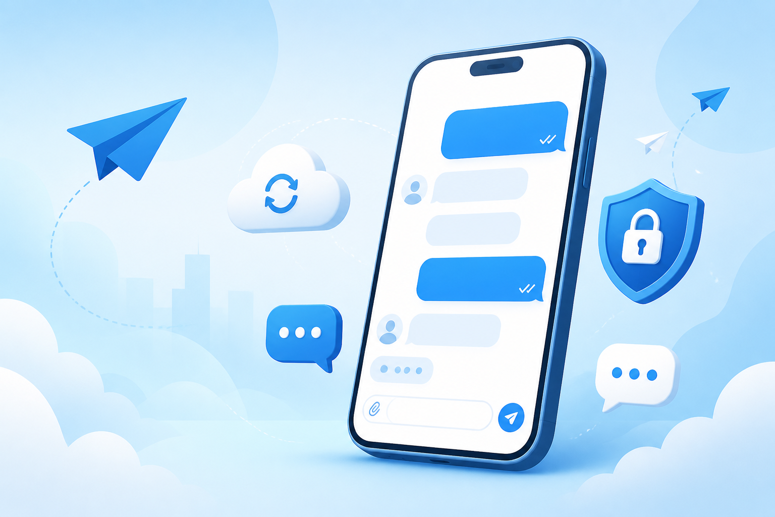 Giao diện trò chuyện Telegram với tin nhắn, gọi video và bảo mật